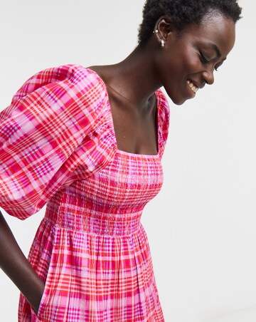 Check Shirred Smock Dress