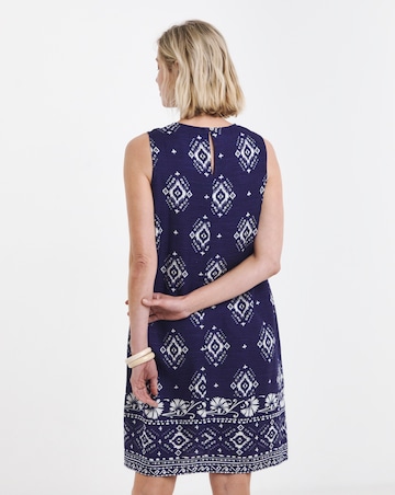 Border Print Linen Shift Dress