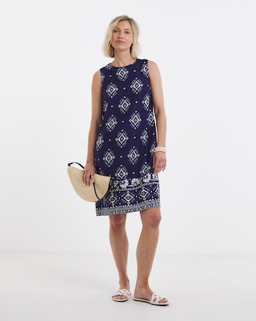 Border Print Linen Shift Dress