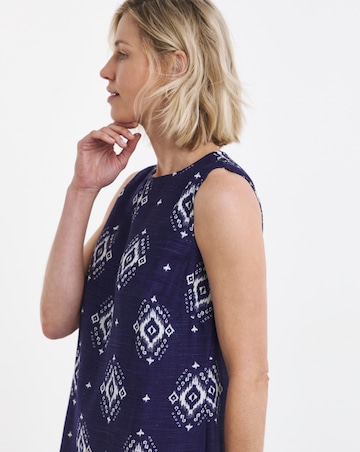 Border Print Linen Shift Dress