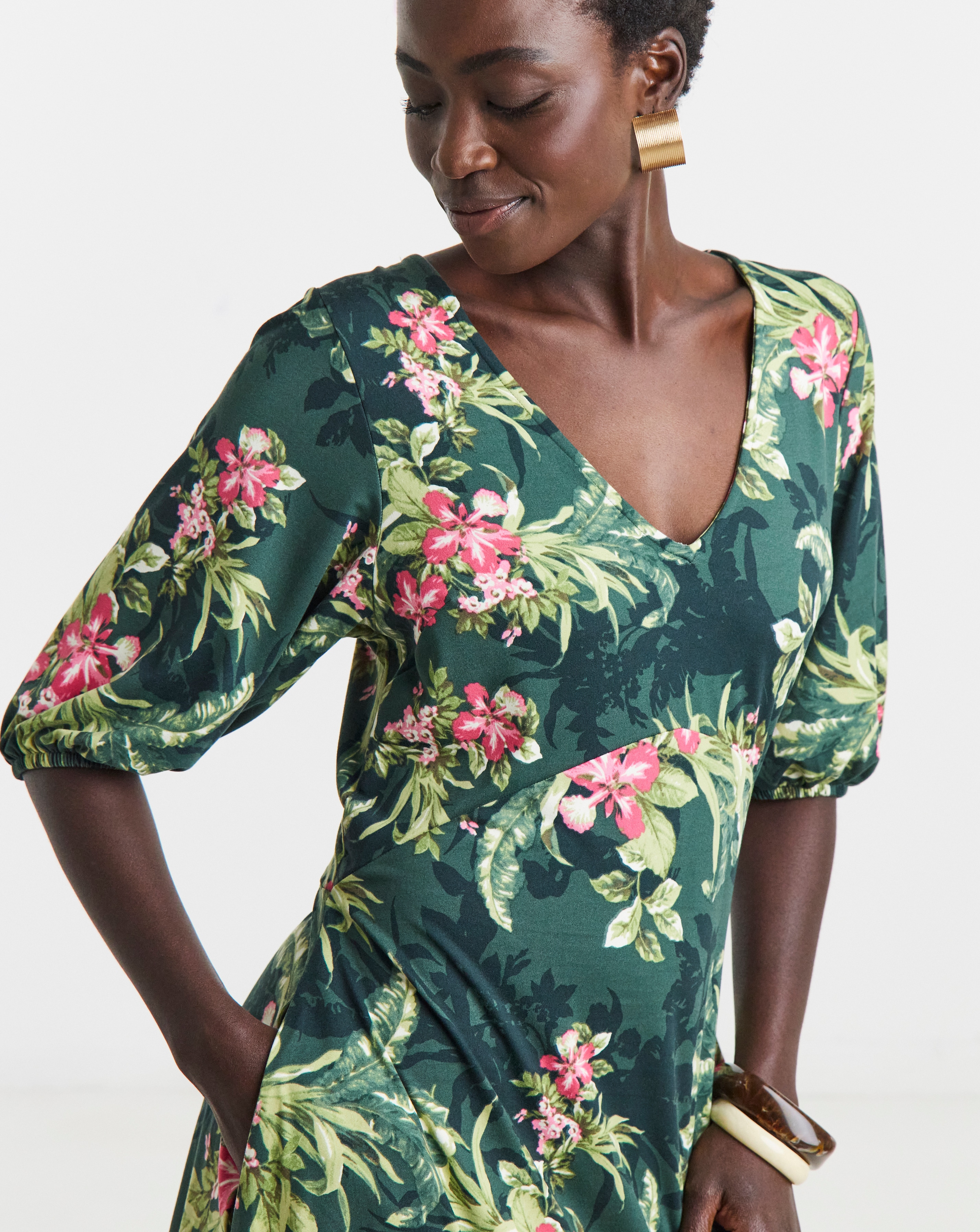 Puff Sleeve Soft Touch Jersey Dress | Ambrose Wilson