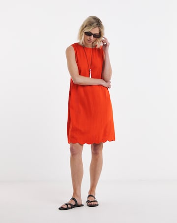 Orange Linen Shift Dress with Scallop Hem