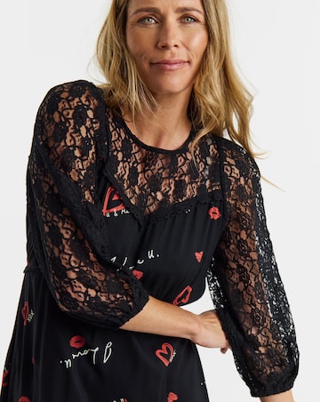 Conversation Print Lace Panel Tea Dress