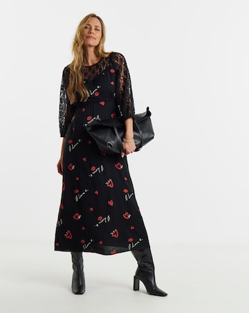 Conversation Print Lace Panel Tea Dress