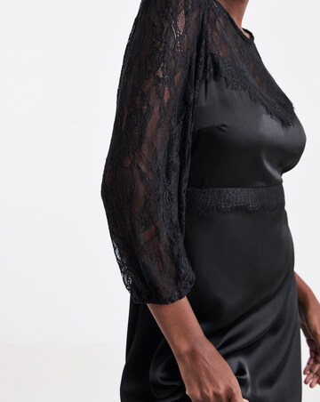 Black Satin Lace Panel Tea Dress