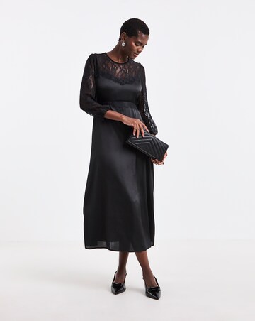 Black Satin Lace Panel Tea Dress