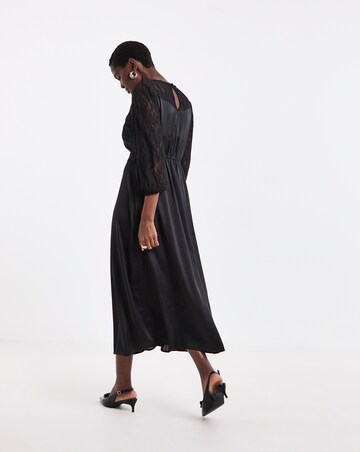 Black Satin Lace Panel Tea Dress