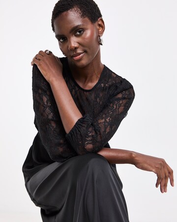 Black Satin Lace Panel Tea Dress