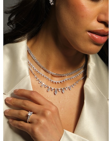 Jon Richard Rhodium Plated Cubic Zirconia Navette Stone Drop Necklace
