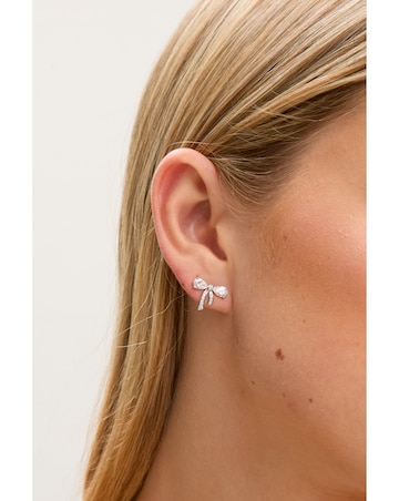 Jon Richard Rhodium Plated Cubic Zirconia and Pave Small Bow Studs