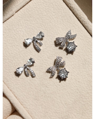 Jon Richard Rhodium Plated Cubic Zirconia and Pave Small Bow Studs
