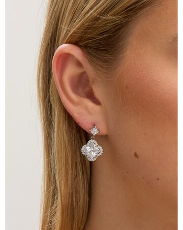 Jon Richard Rhodium Plated and Cubic Zirconia Clover Drop Earrings