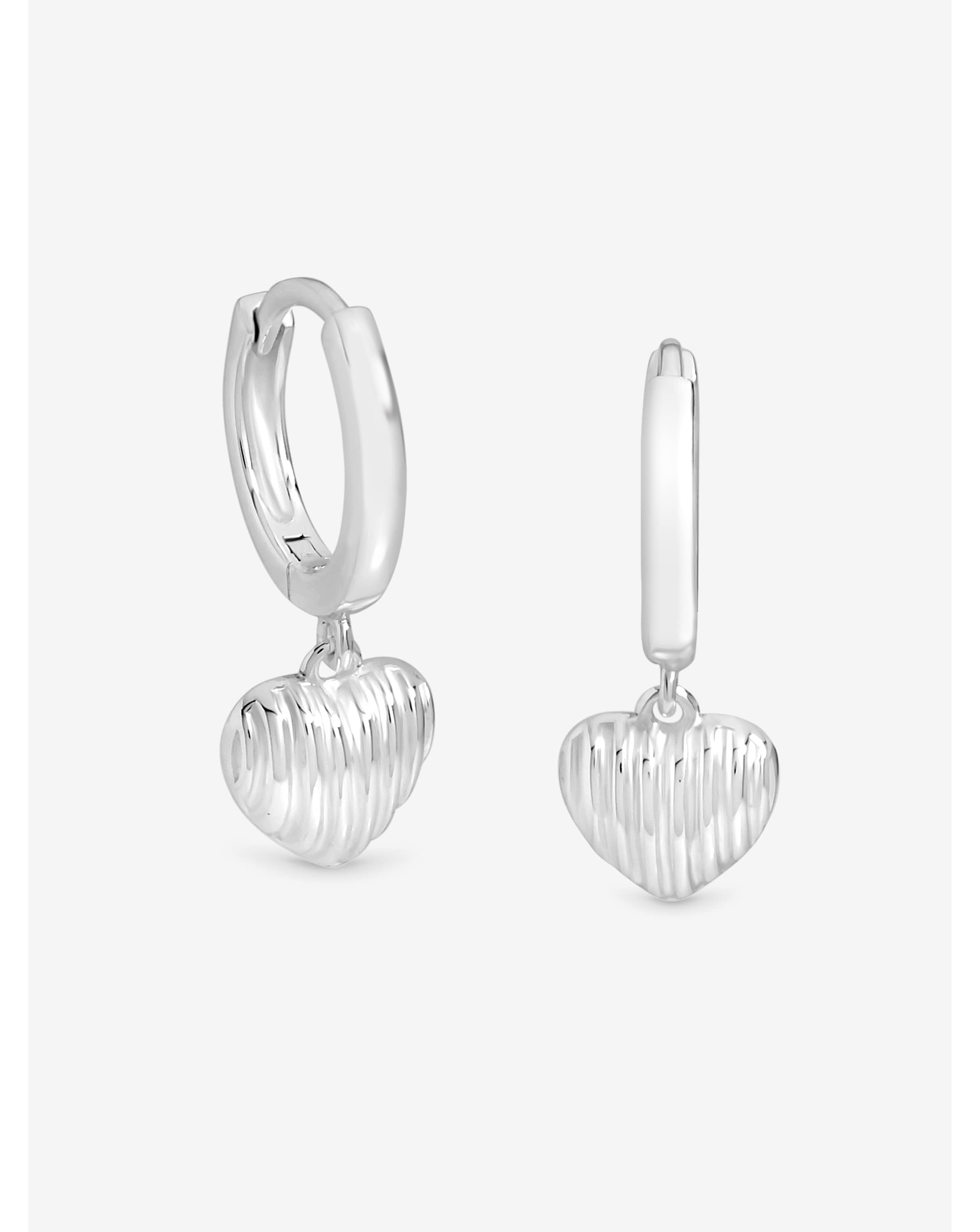 Sterling Silver Ridged Puff Heart Hoops