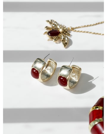 Mood Gold Polished & Red Resin Chubby Hoop Earrings