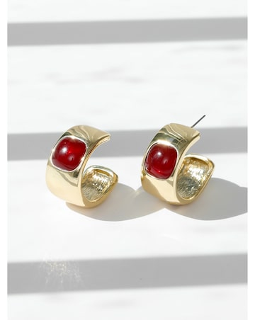 Mood Gold Polished & Red Resin Chubby Hoop Earrings