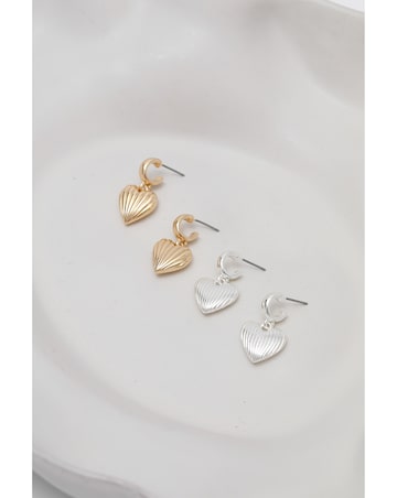 Mood Gold Ribbed Heart Huggie Charm Earrings