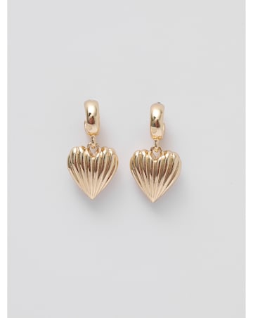 Mood Gold Ribbed Heart Huggie Charm Earrings