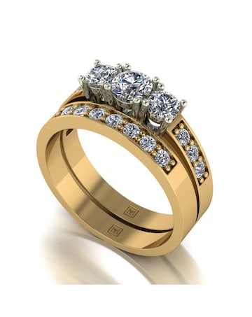 9ct Yellow Gold 1ct eq total Moissanite Ring Set
