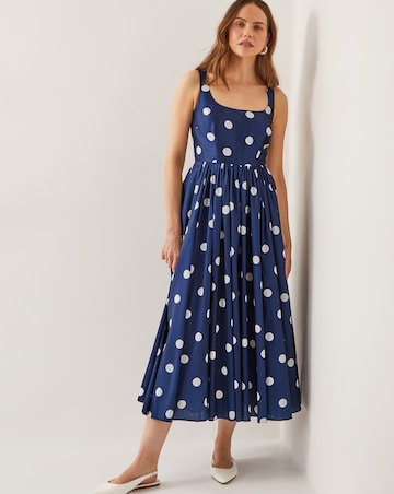 Monsoon Sicily Polka Dot Fit & Flare Midi Dress