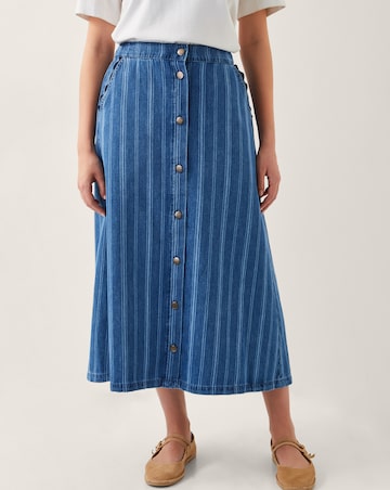 Monsoon Ottilie Stripe Denim Midi Skirt