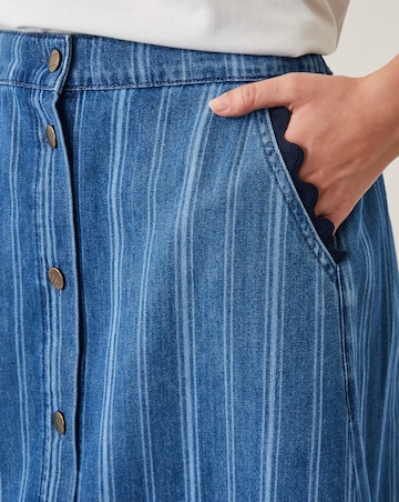 Monsoon Ottilie Stripe Denim Midi Skirt