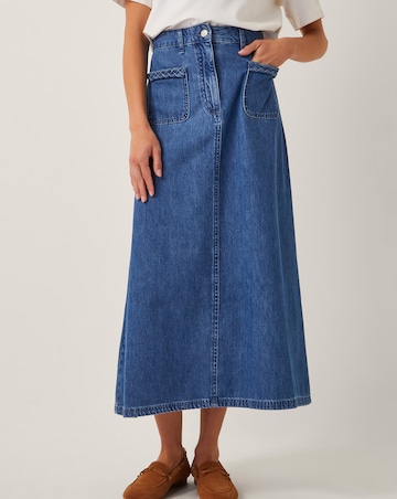Monsoon Martha Plait Denim Midi Skirt