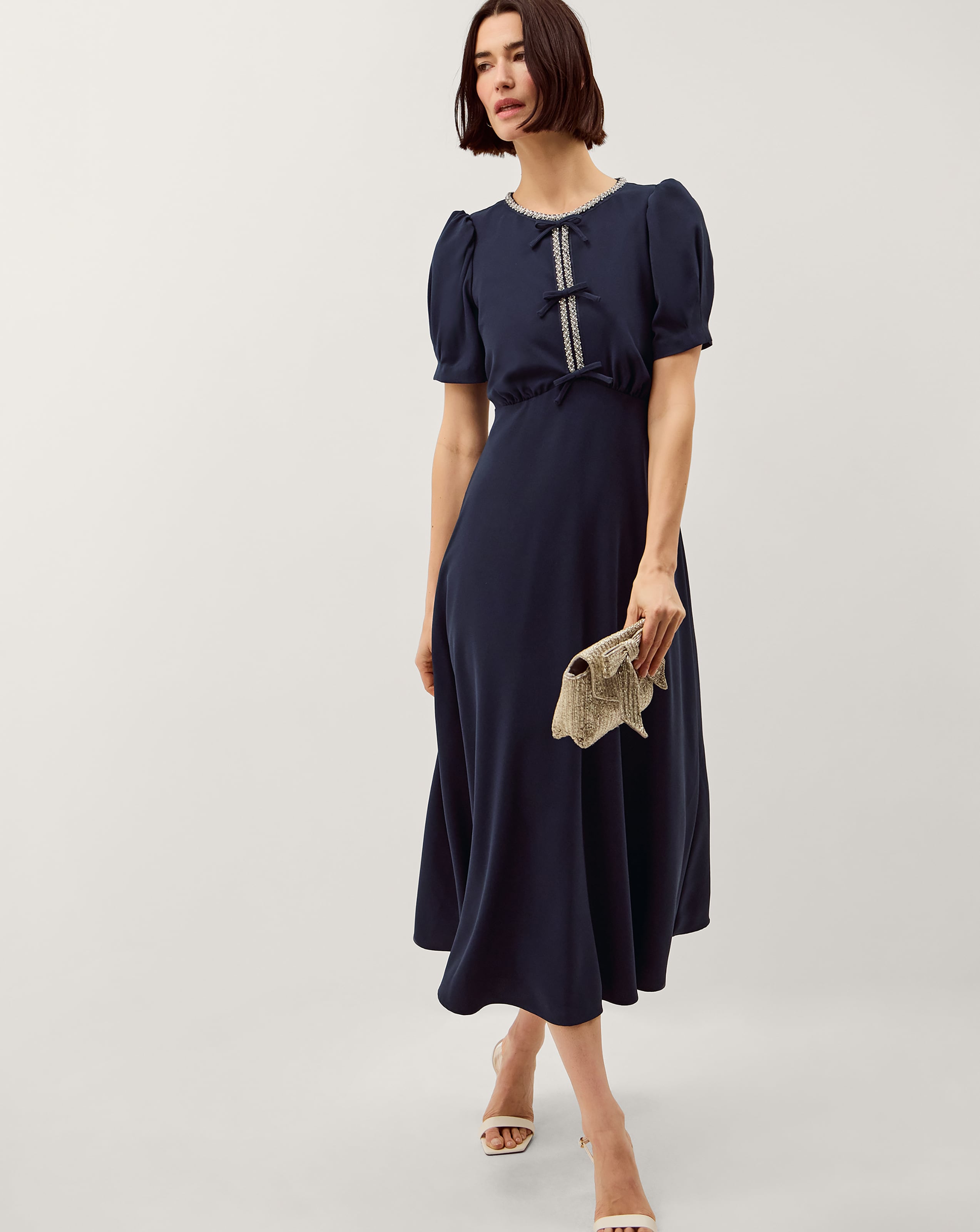 Monsoon Bonnie Puff Sleeve Midi Dress