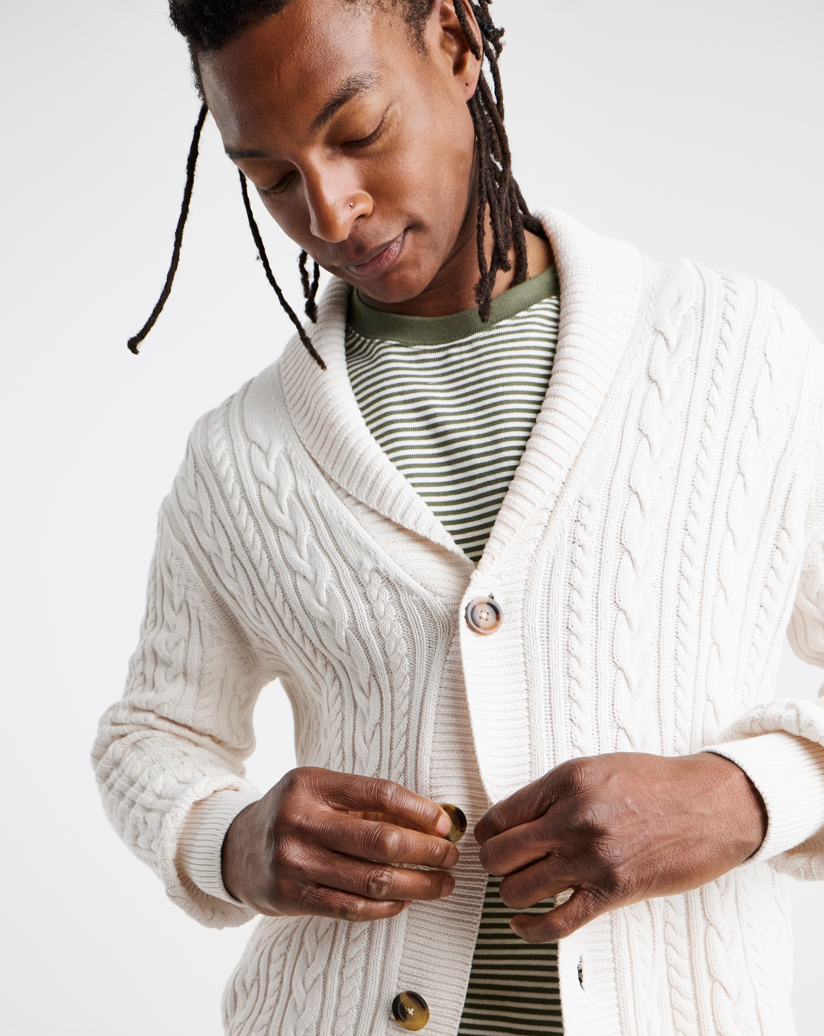 Cable Knit Shawl Neck Cardigan