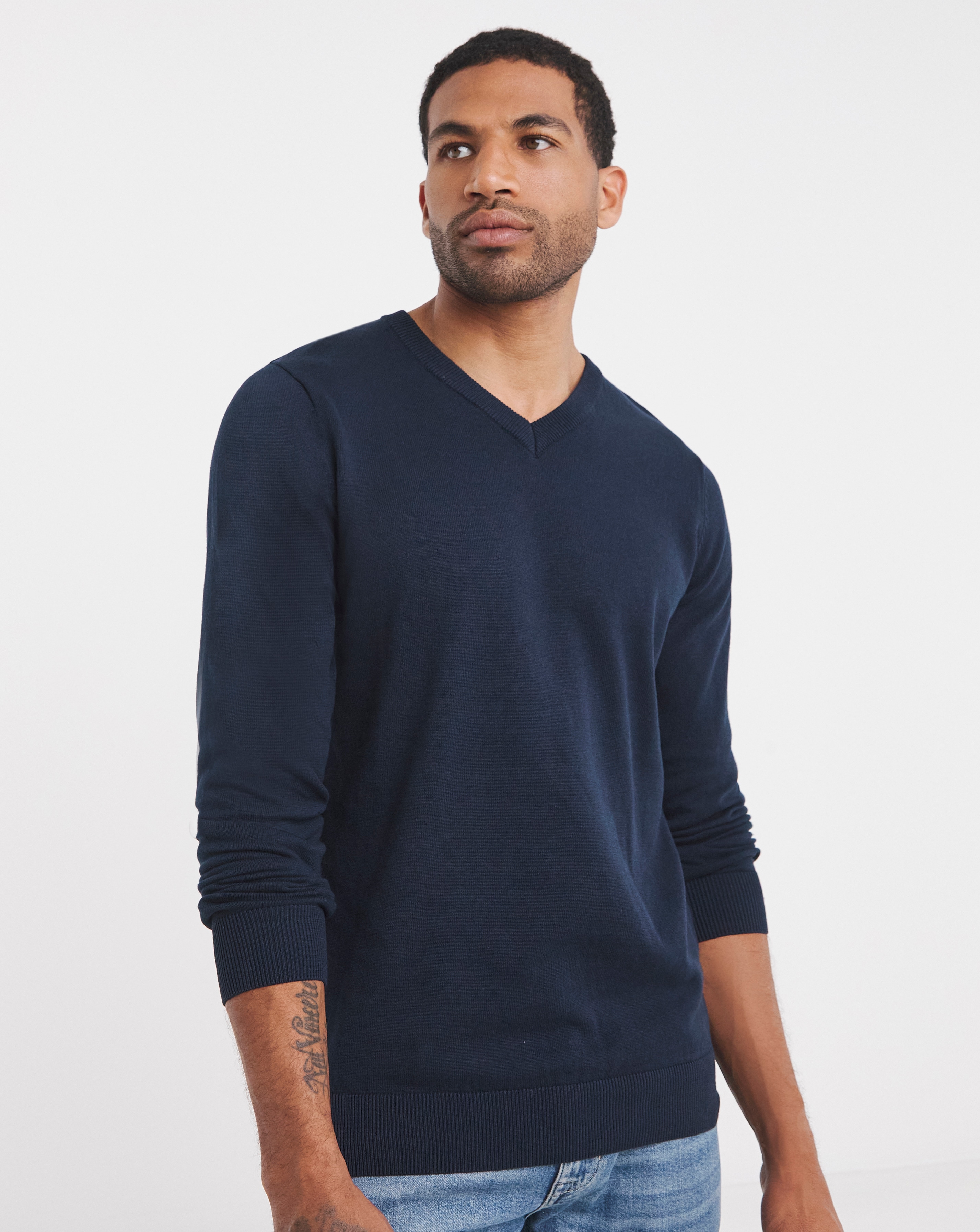 Cotton Knitted V Neck Jumper Long