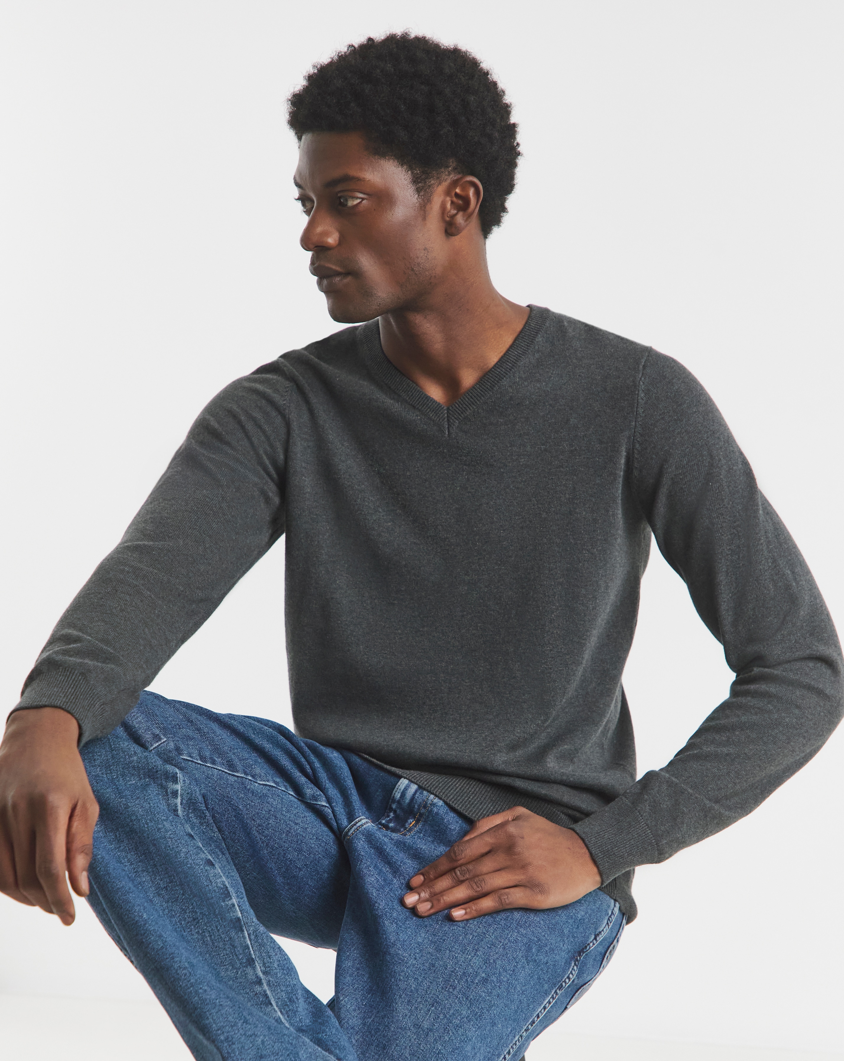 Cotton Knitted V Neck Jumper Long