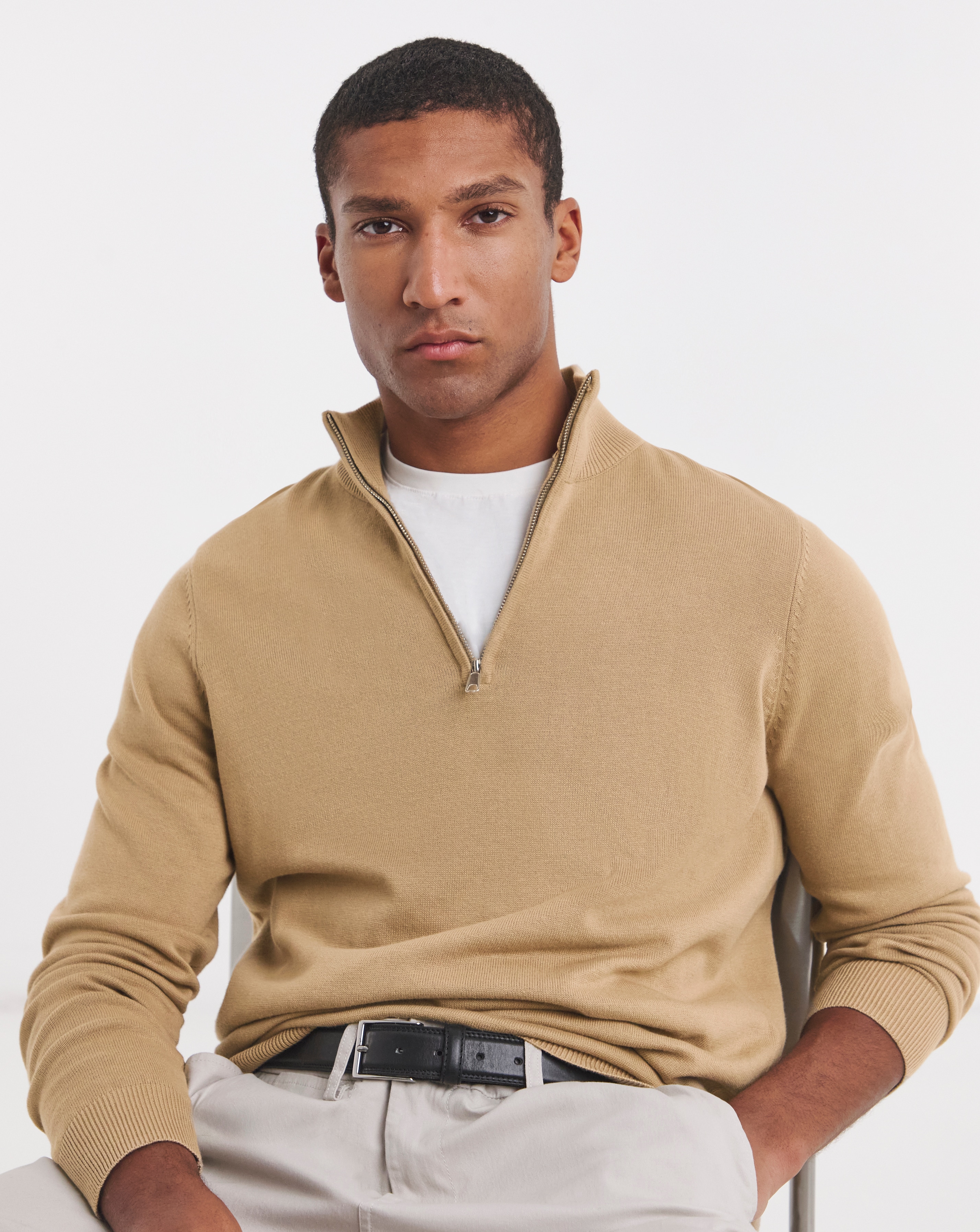 Cotton 1/4 Zip Funnel Knit Top