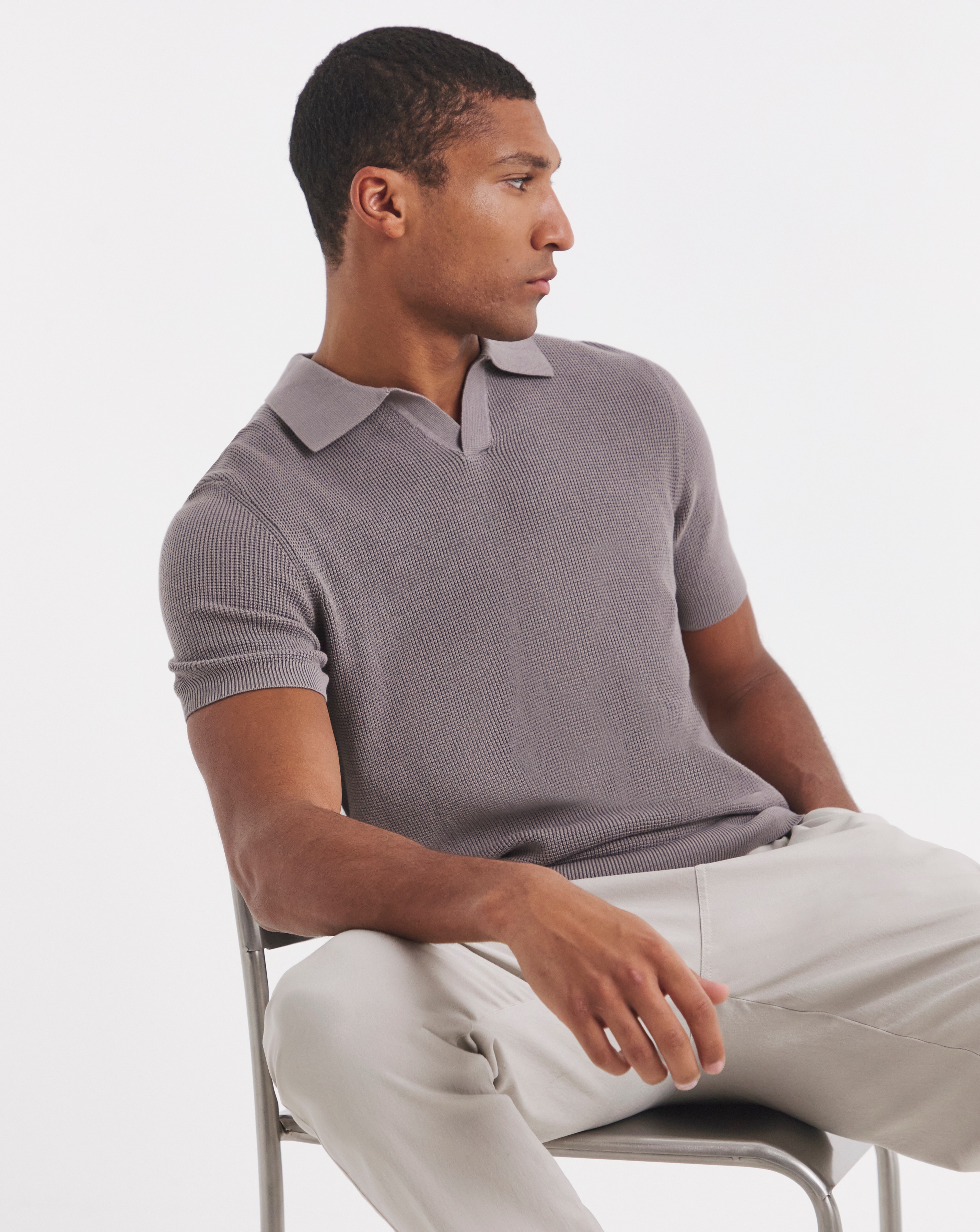 Open Neck Textured Polo