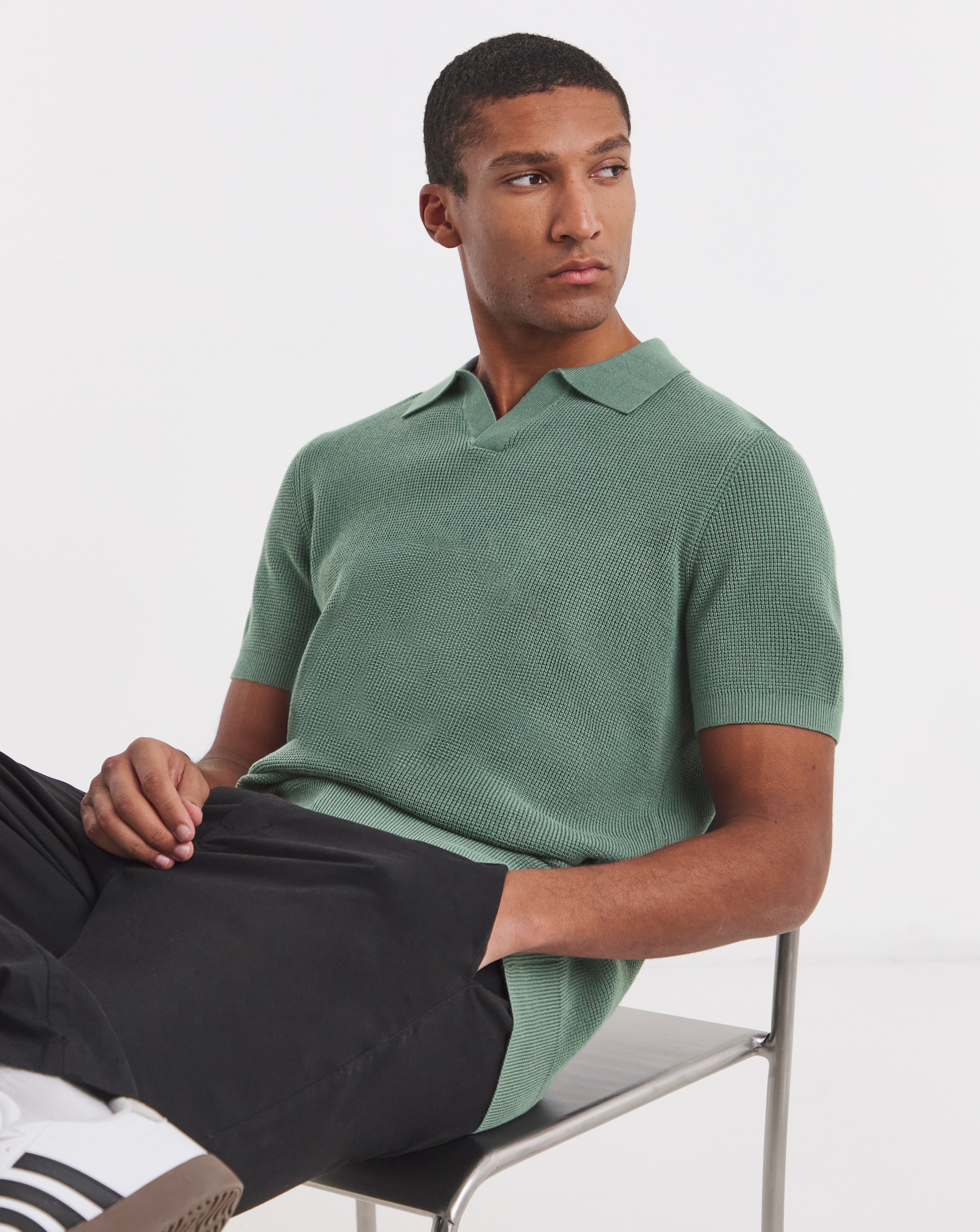 Open Neck Textured Polo