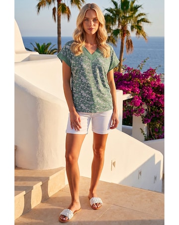Roman Petite Lace Trim V-Neck Top