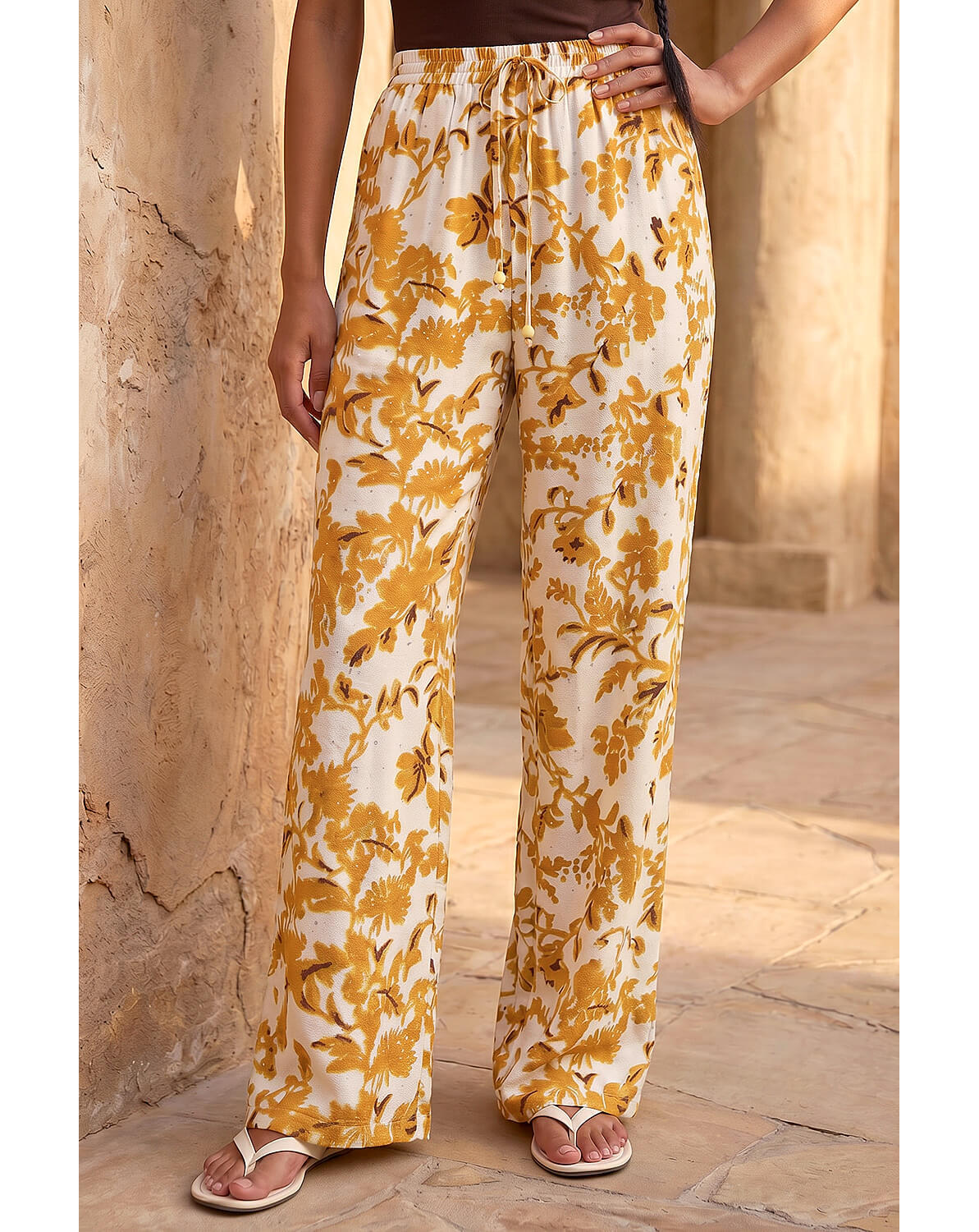 New In - Roman Floral Sparkle Tie Waist Trouser