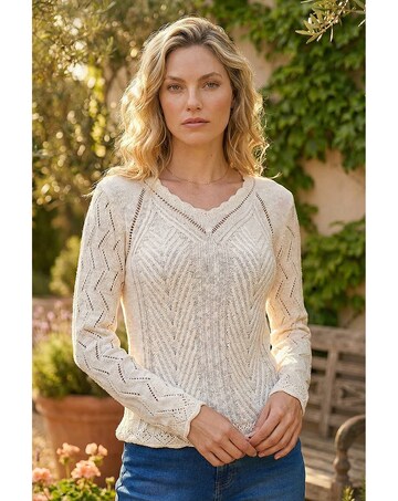 Roman Scallop V-Neck Knit Jumper