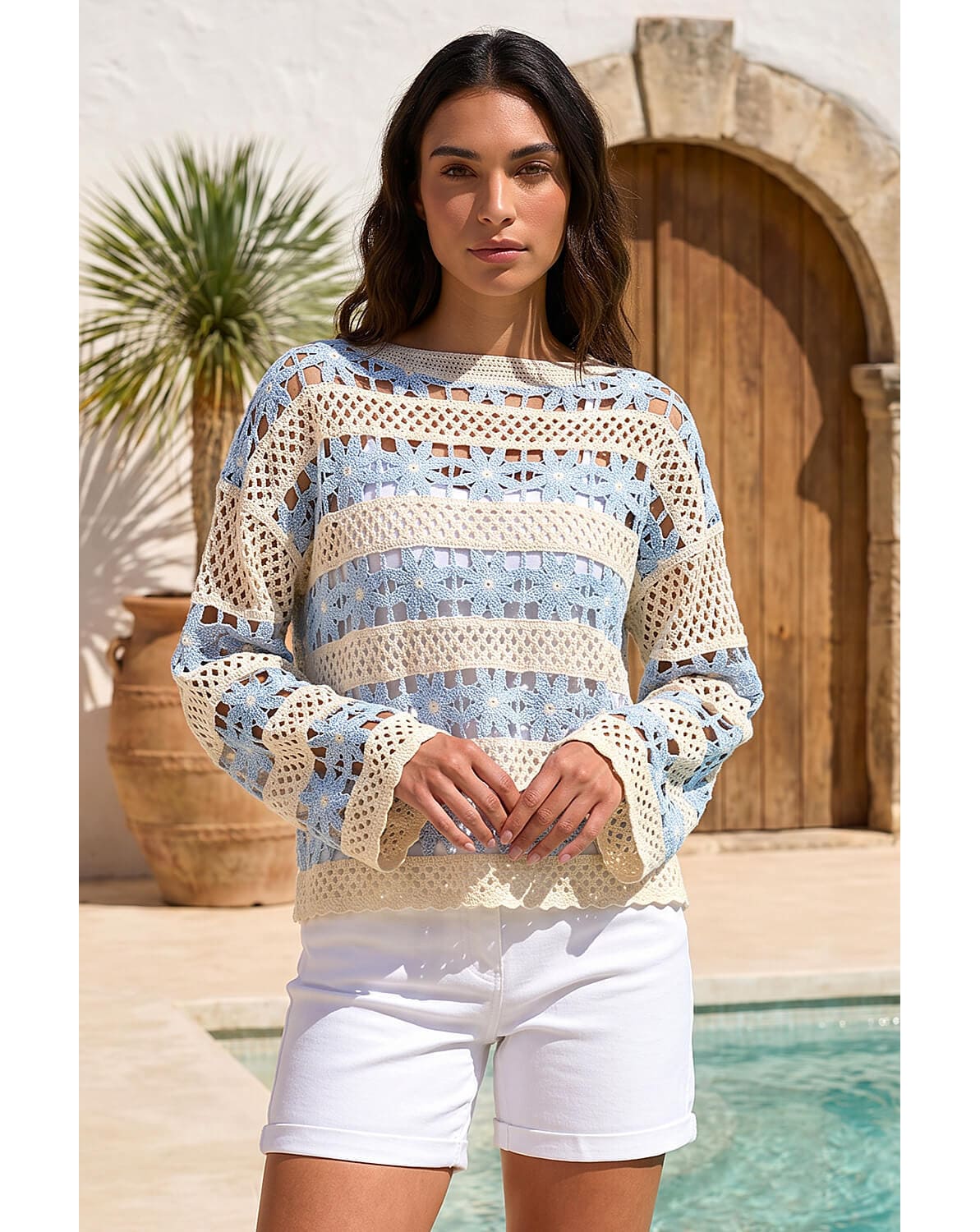 New In - Roman Floral Stripe Crochet Knit Jumper