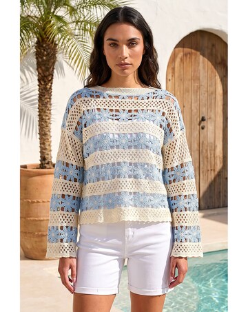 Roman Floral Stripe Crochet Knit Jumper