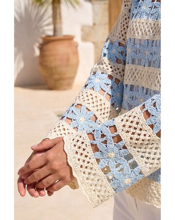 Roman Floral Stripe Crochet Knit Jumper
