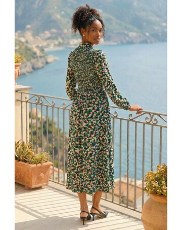 Roman Speckled Print Shirred Midi Dress