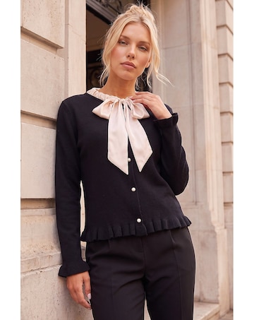 Roman Petite Tie Neck Frill Hem Cardigan