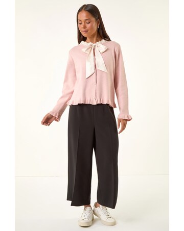 Roman Petite Tie Neck Frill Hem Cardigan