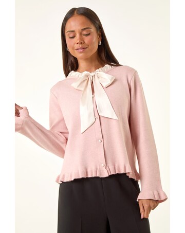 Roman Petite Tie Neck Frill Hem Cardigan
