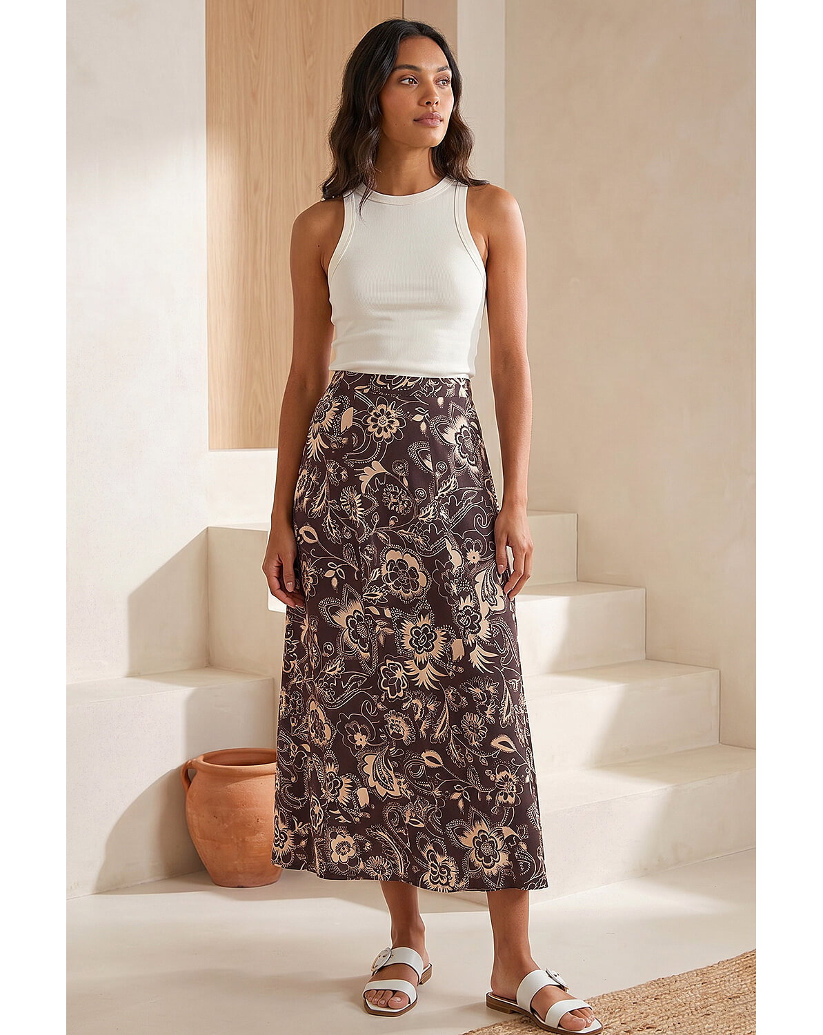 New In - Roman Paisley Swirl Print Midi Skirt