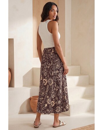 Roman Paisley Swirl Print Midi Skirt