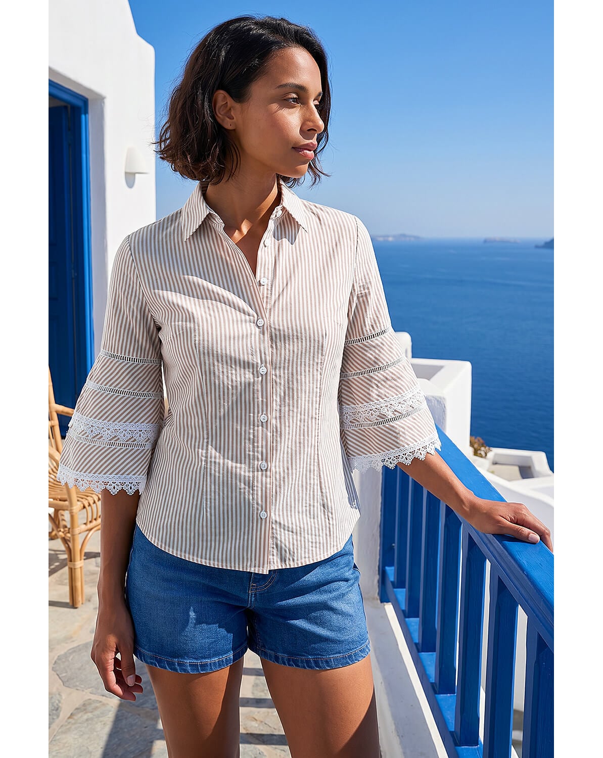 New In - Roman Dusk Stripe Frill Blouse