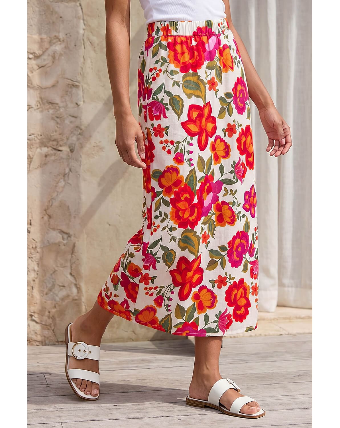 New In - Roman Dusk Floral A-Line Midi Skirt
