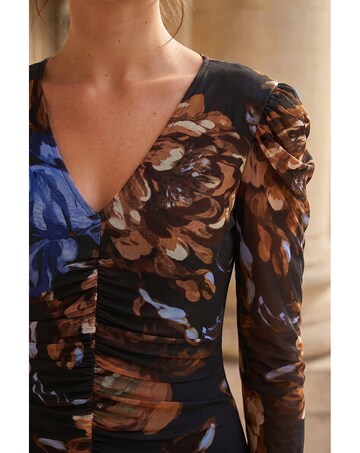 Roman Petite Mesh Ruched Dress