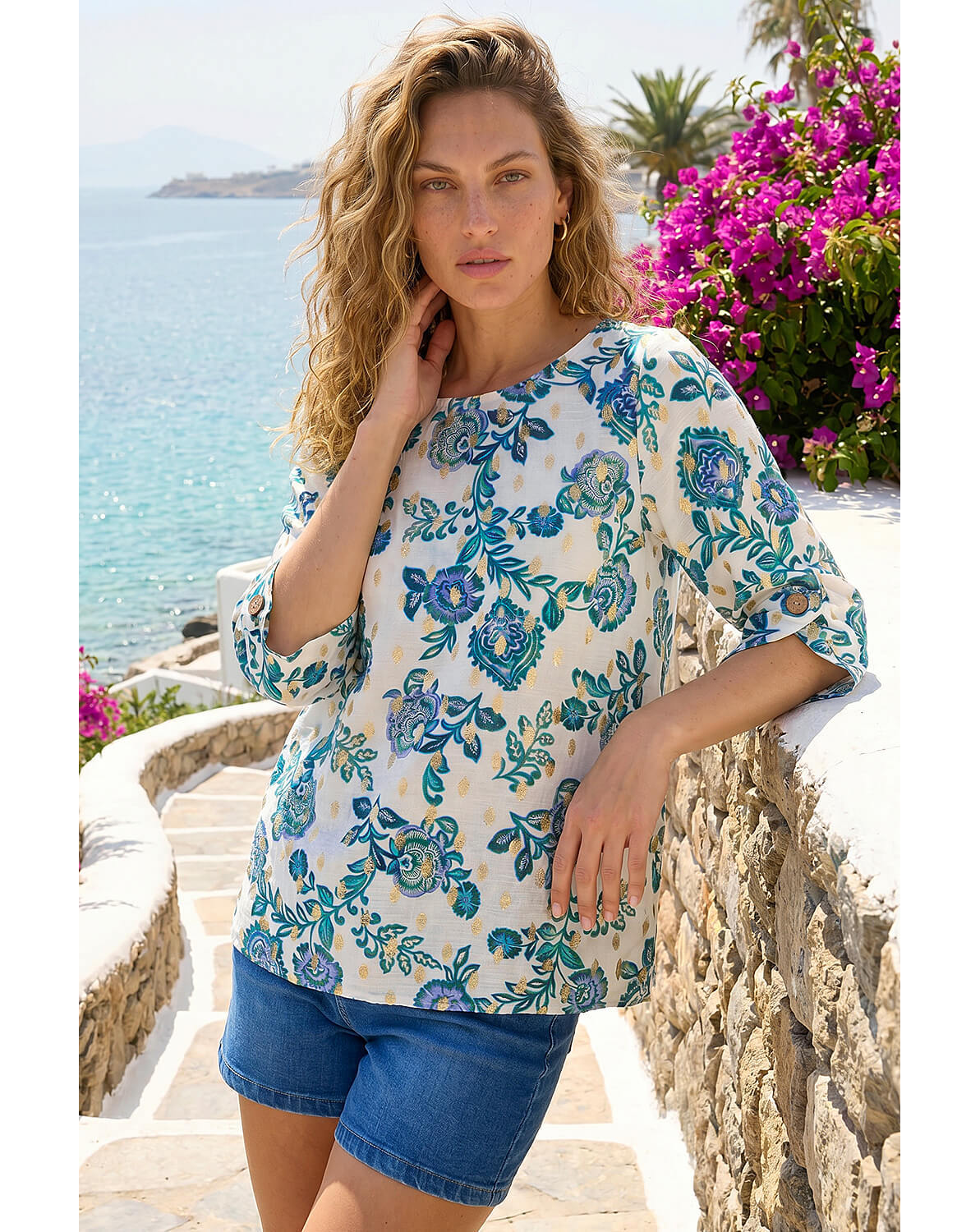 New In - Roman Floral Foil Print Top