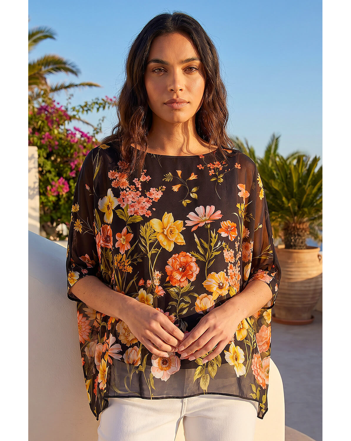 New In - Roman Floral Print Sequin Tunic Top